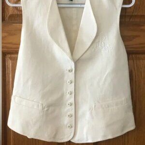 Ralph Lauren Jeans Sz S (Small) White Cotton Vest w/ Embroidered Monogram Logo